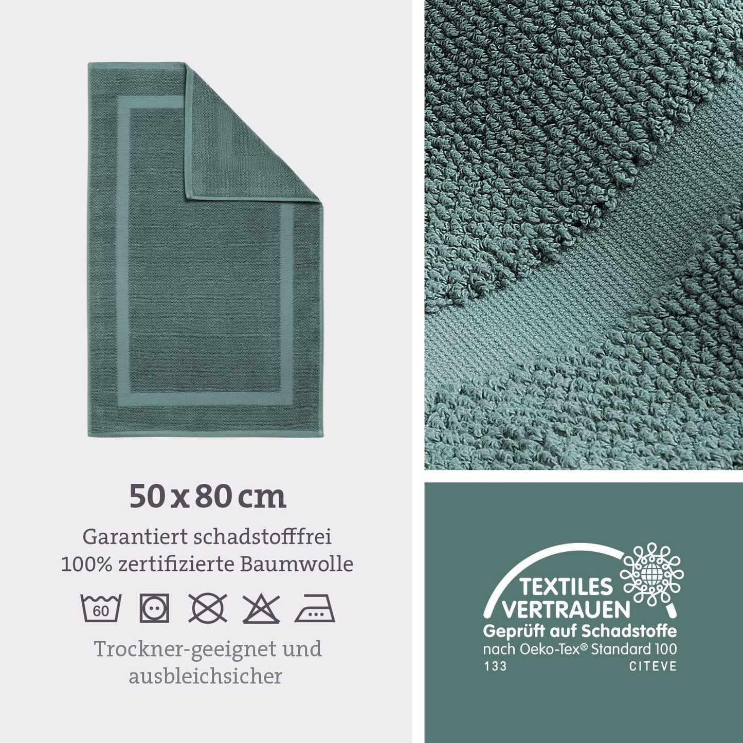 2er-Pack Badvorleger, 50 x 80 cm (Rechteckig) 2er Pack Ozeangrün