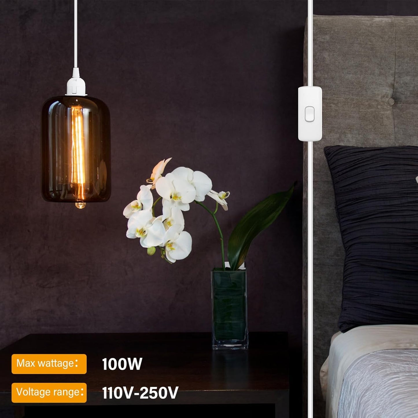 E27 Lampenfassung mit Schalter und 3,5m Kabel, 4 Stück, Weiss