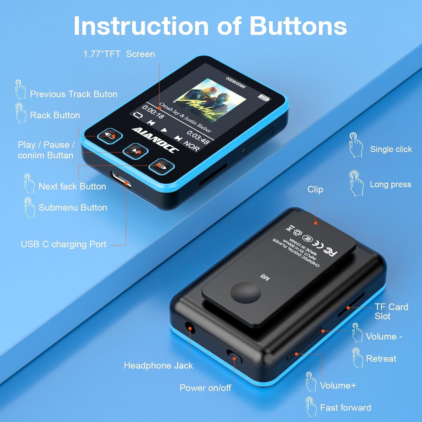 MP3 Player mit Sportarmband, Blau