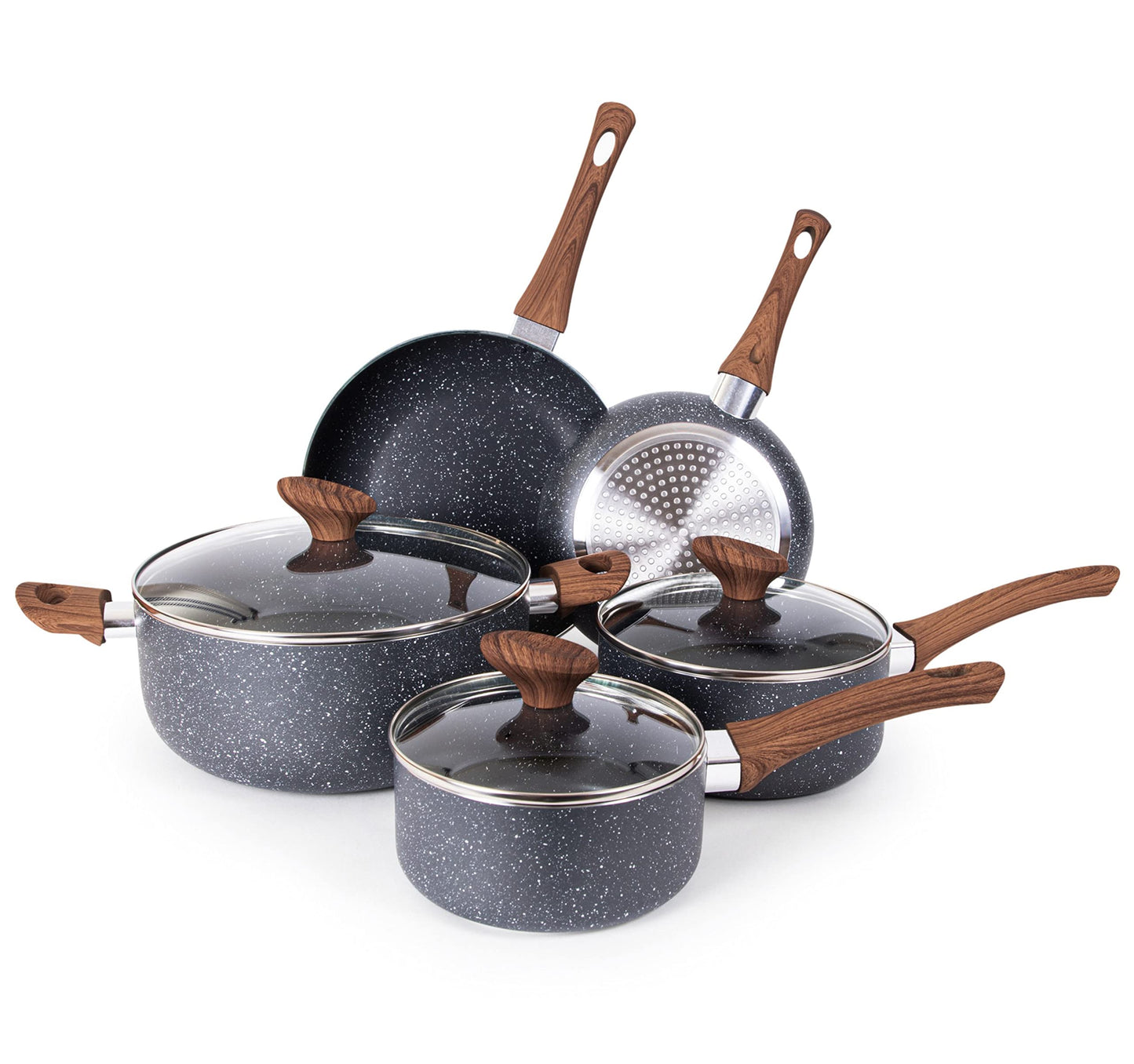 8-teiliges Töpfe- und Pfannen-Set, Schwarz, Silber 8-teilig