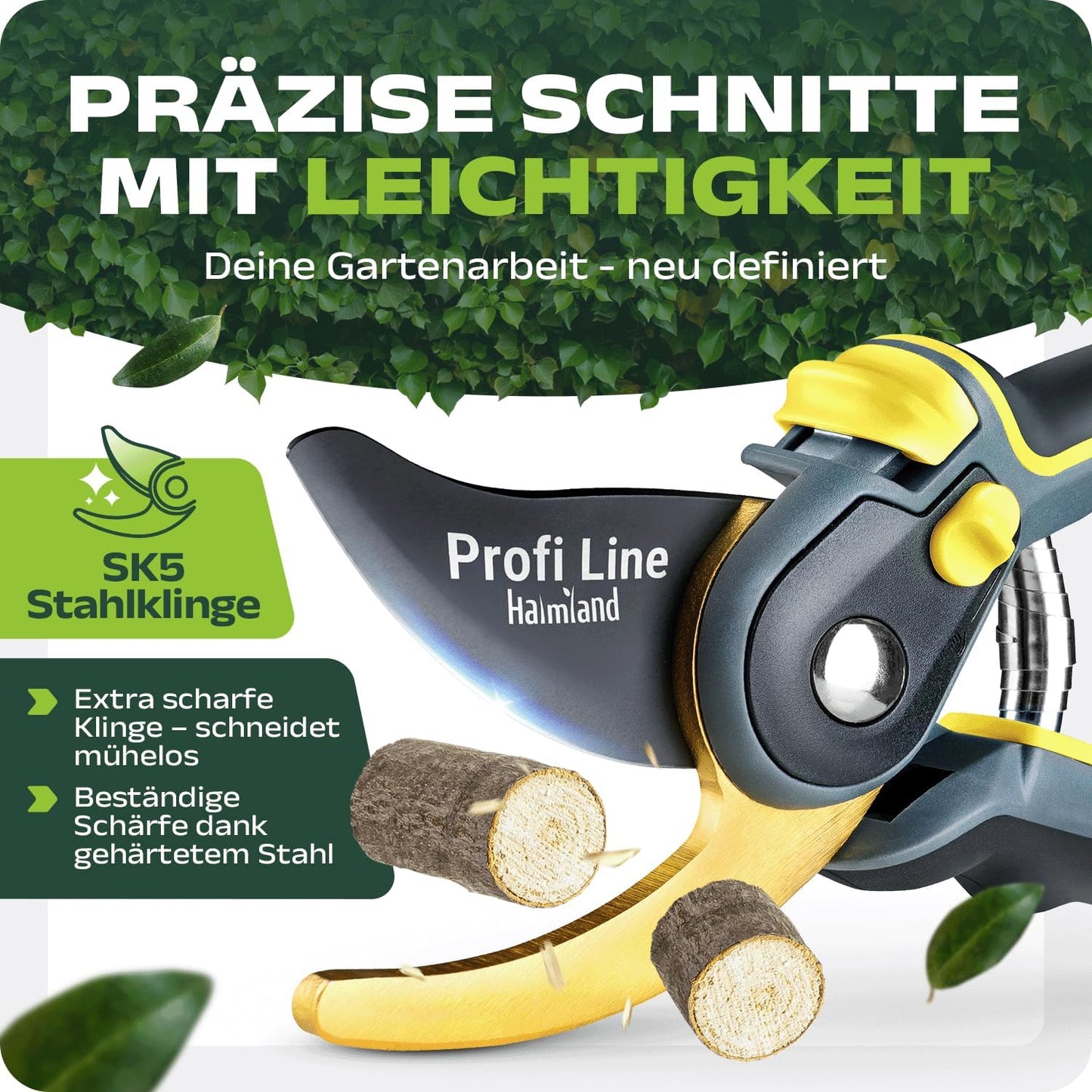 Gartenschere mit SK5 Stahlklinge, Gelb