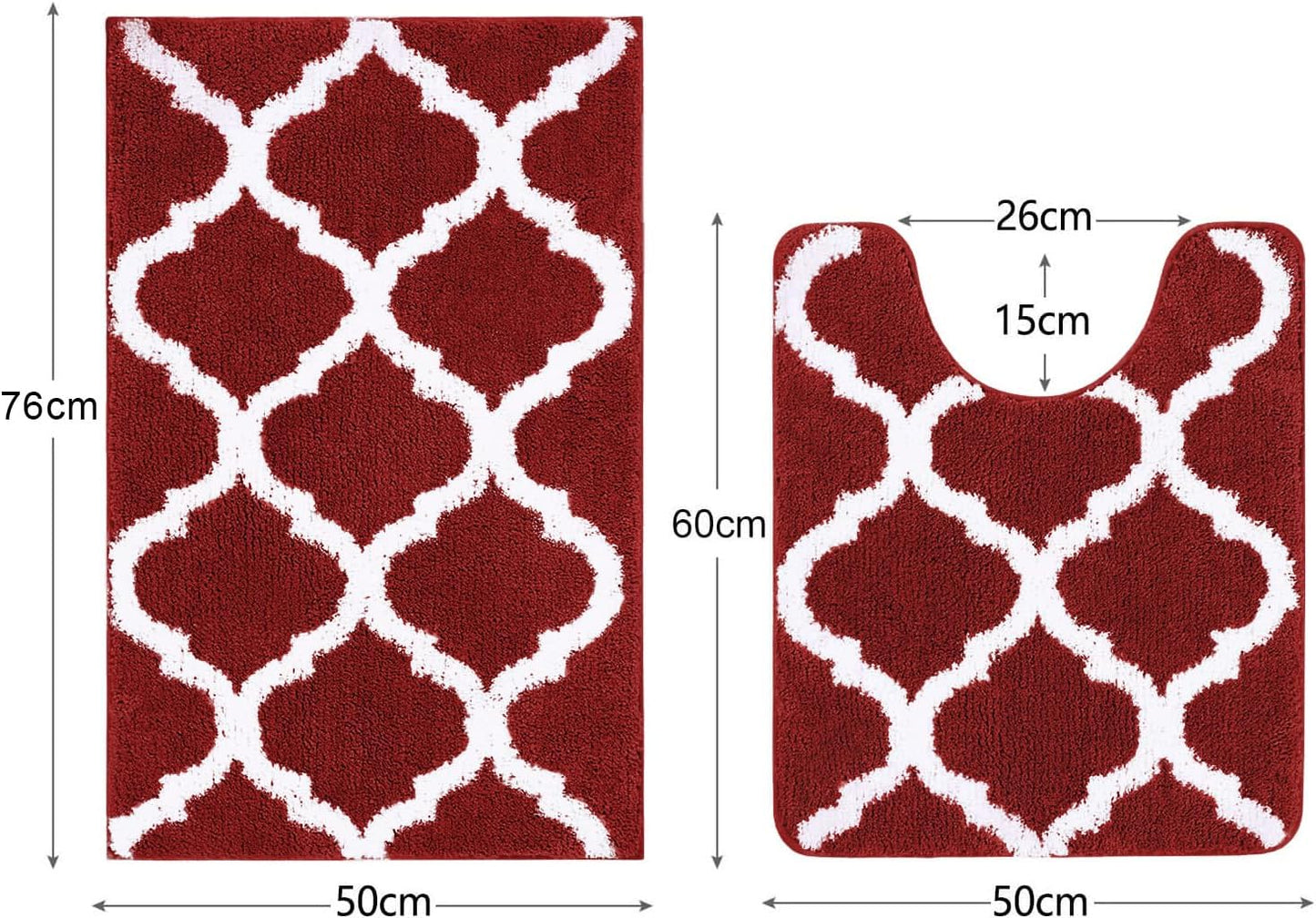 2-teiliges Badematten-Set, 50 x 60 cm (U-förmig) + 50 x 76 cm (Rechteckig) Weinrot
