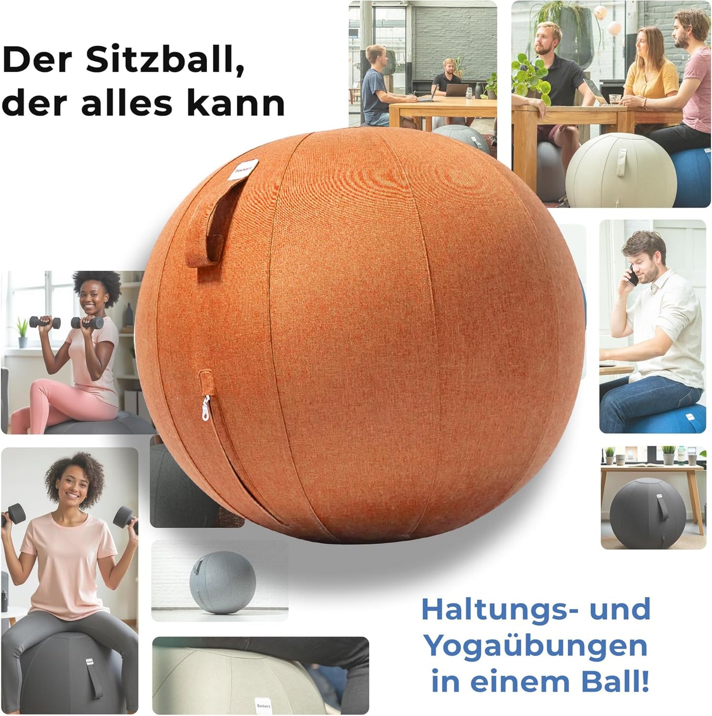 Ergonomischer Büro-Sitzball mit waschbarem Bezug, 65 cm Orange
