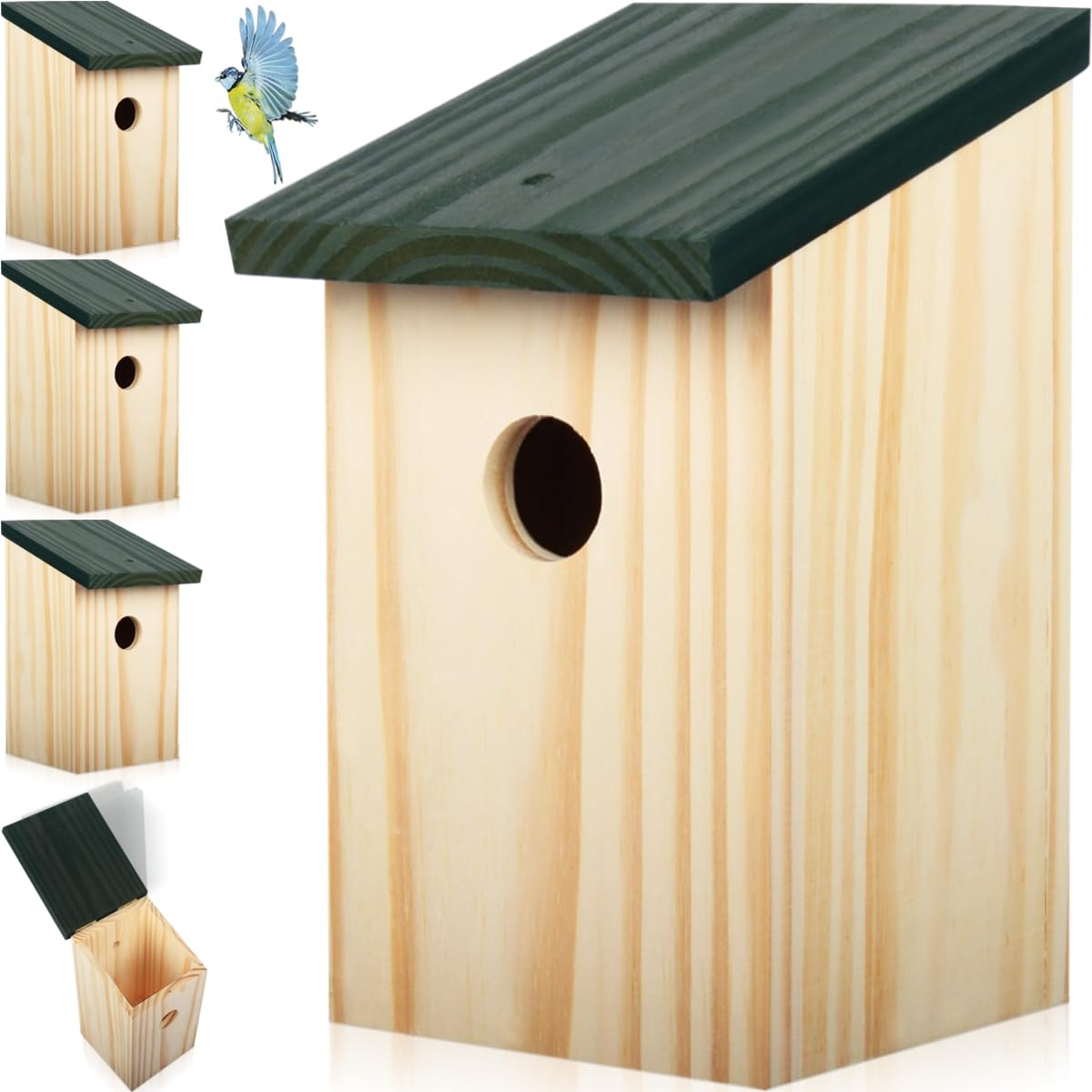 4er-Set Nistkasten aus Massivholz für kleine Vögel
