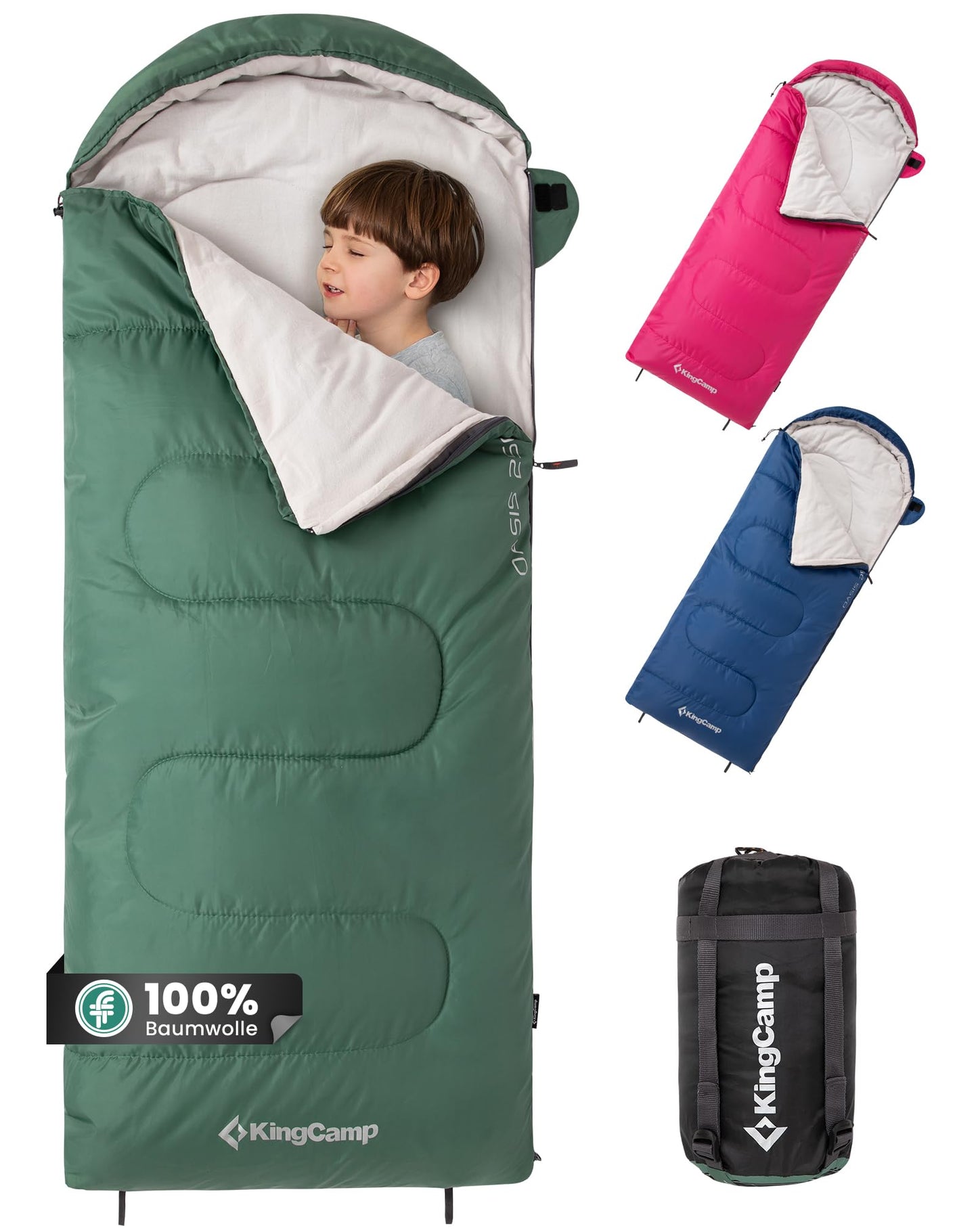 Kinderschlafsack mit Packsack, Grün baumwolle