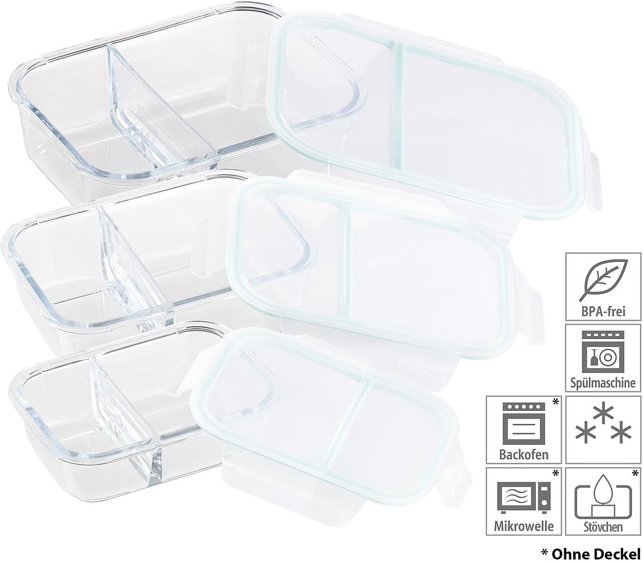 3-teiliges Frischhaltedosen-Set mit 2 Kammern