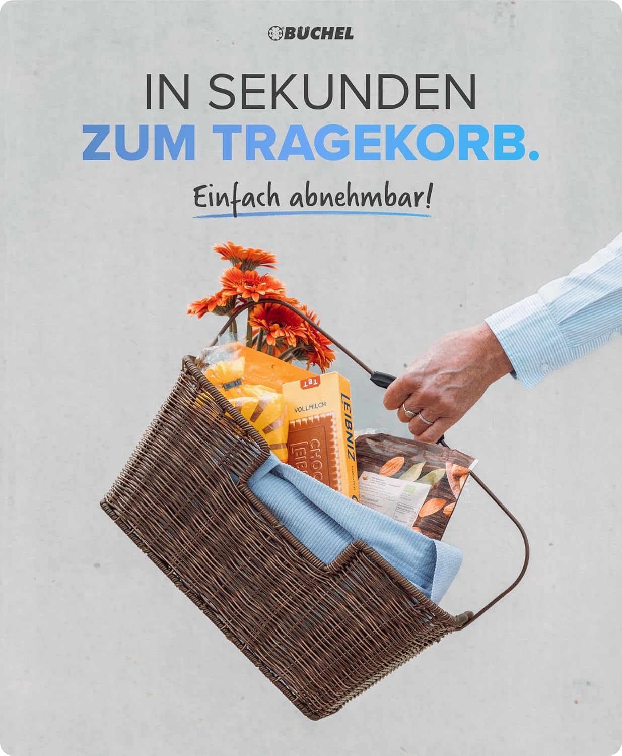 Abnehmbarer Fahrradkorb für hinten mit Halteclip, Braun Single