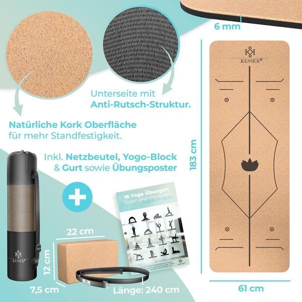 Yogamatte mit Tragegurt und Yogablock, Schwarz
