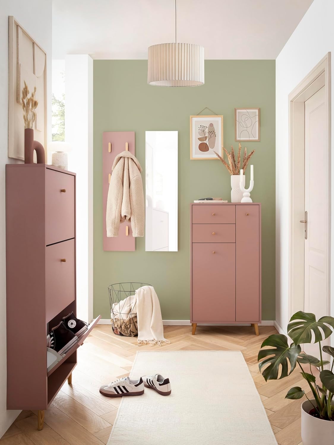 Schuhschrank mit 3 Klappen, platzsparend, 3 Klappen Mauve