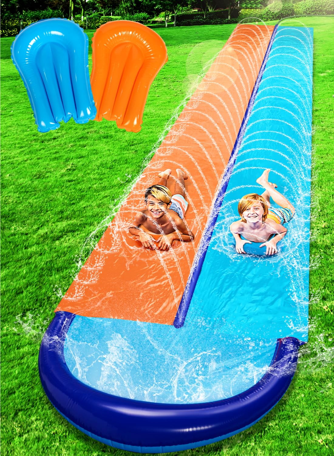 Doppel-Wasserrutsche mit Sprinkler, 990.6cm