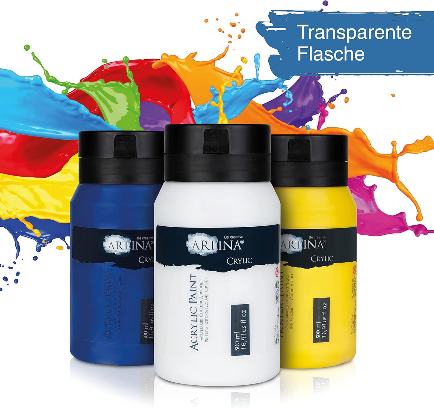 6er-Set Acrylfarben, schnelltrocknend, wasserfest, 500 ml (6er Pack) mehrfarbig