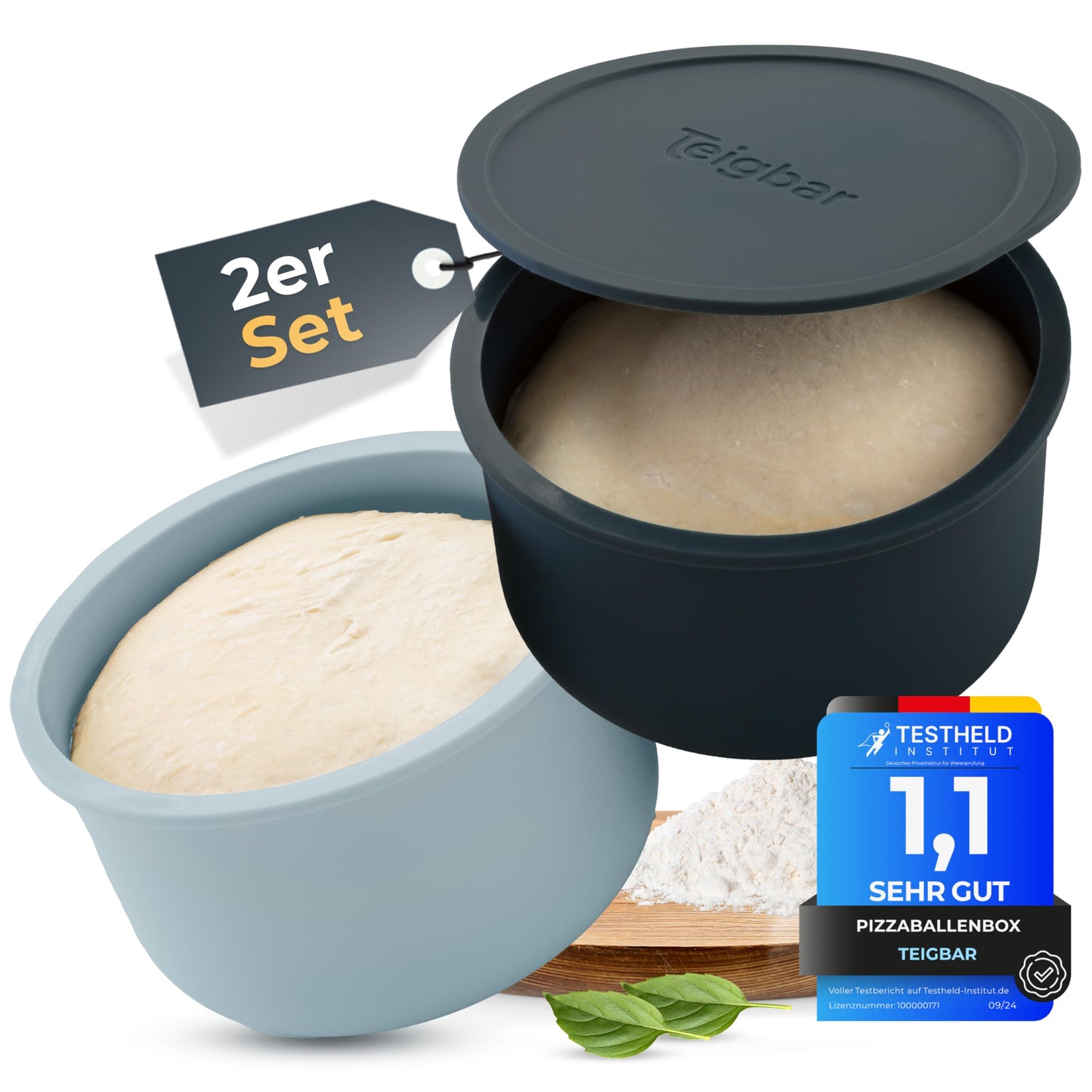 2er-Set Pizzaballenbox mit Deckel, Schwarz-grau 2er Set