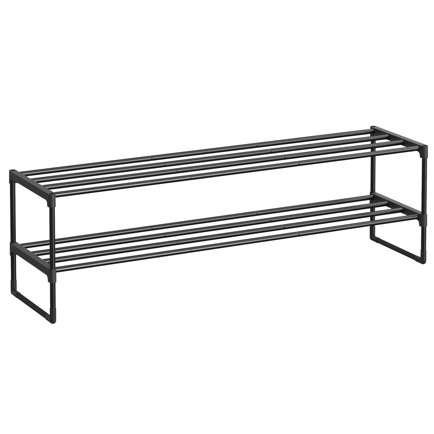 Stapelbares Schuhregal mit 2 Ebenen, 2 Ebenen (117B cm) Schwarz