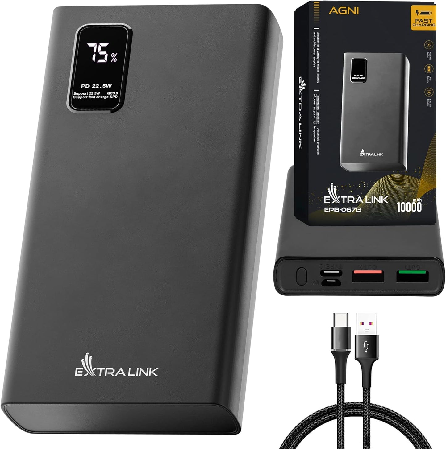 Powerbank mit Schnellladefunktion, 10000mAh/22.5W/Schwarz