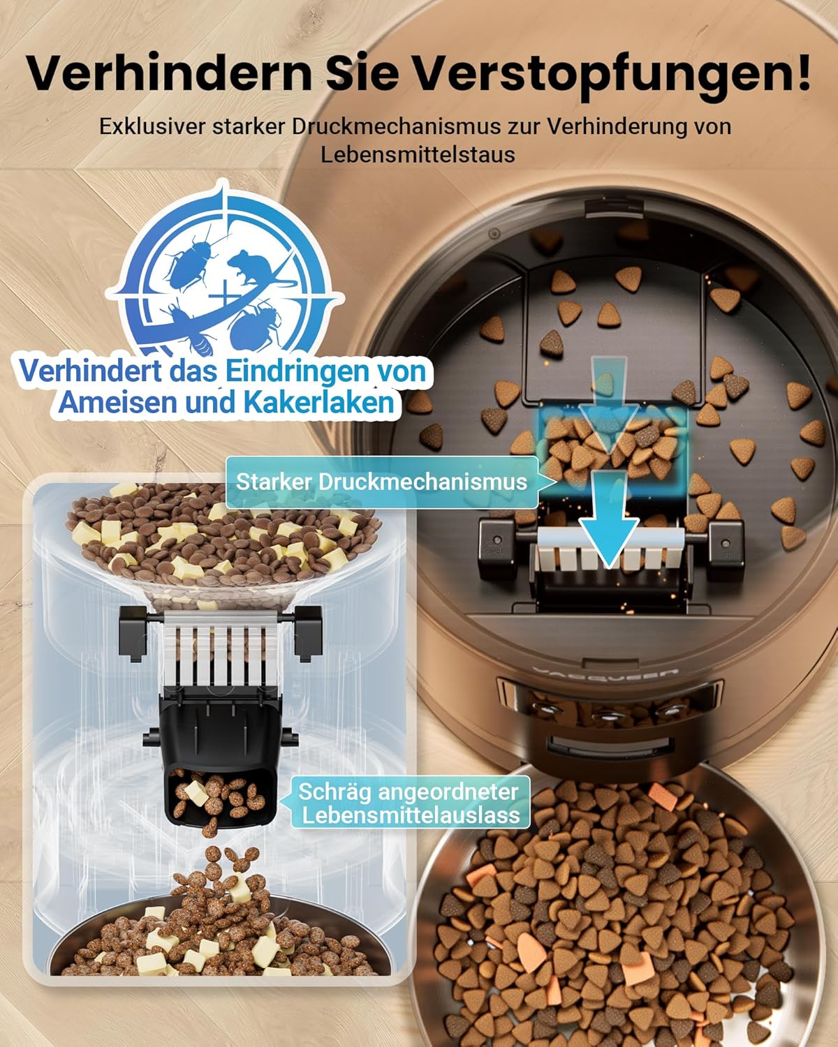 Futterautomat mit App, 3 Näpfen und Timer, Schwarz
