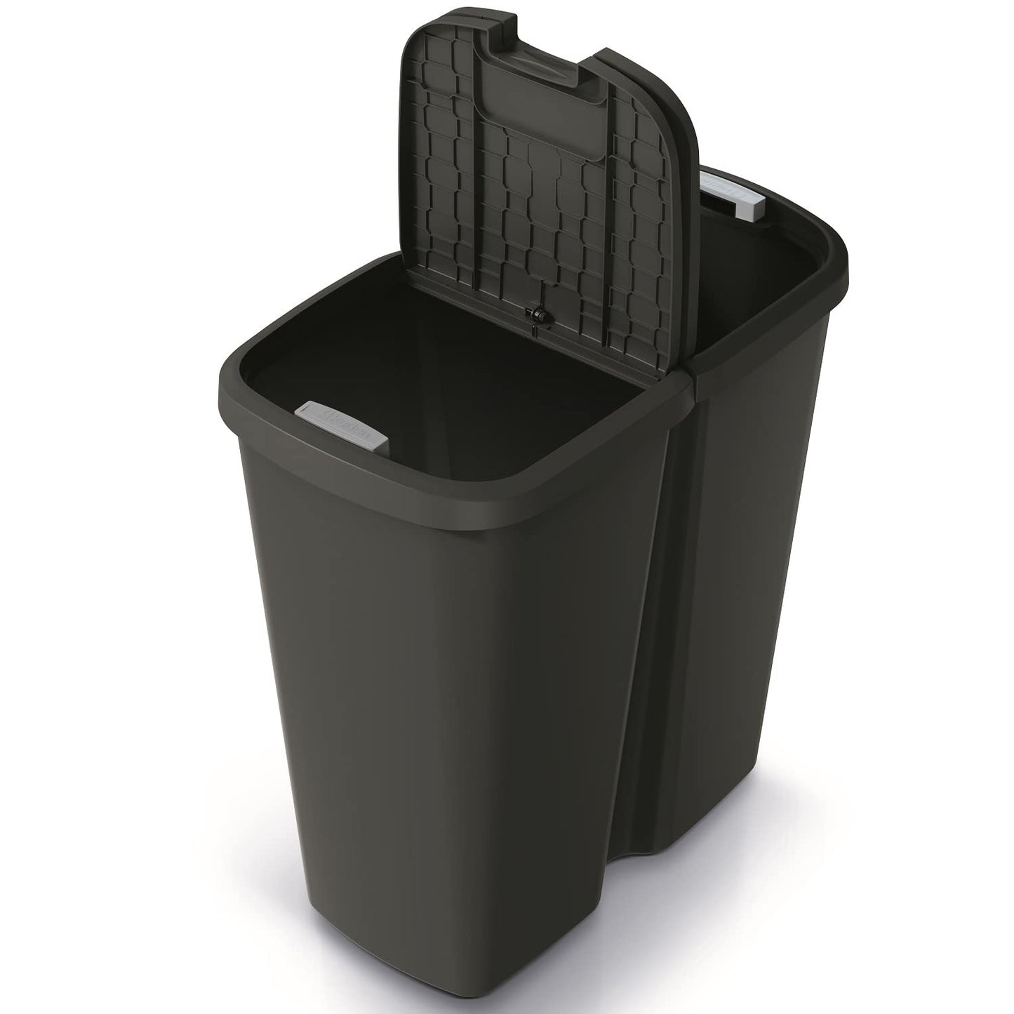 Mülleimer mit 2 Fächern (2x 25L) für Mülltrennung, Schwar-Schwarz