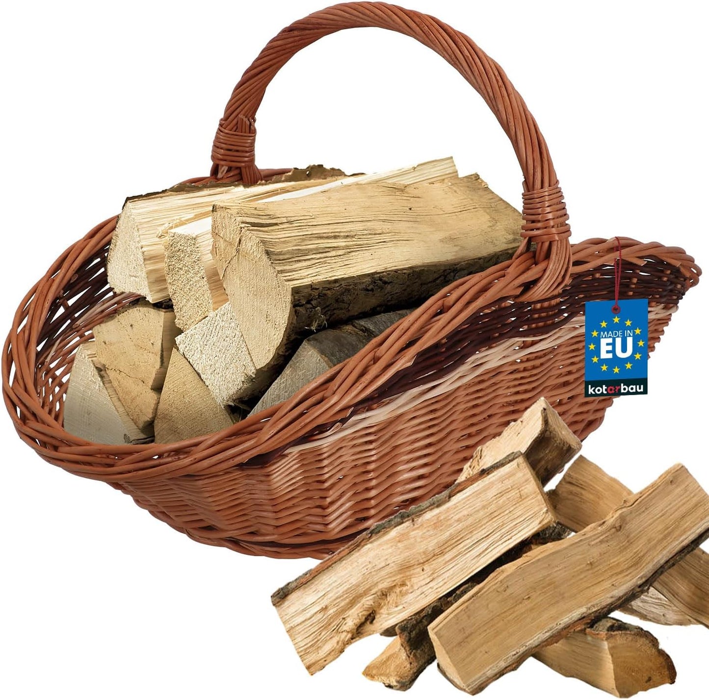 Weidenkorb für Kaminholz mit Henkel