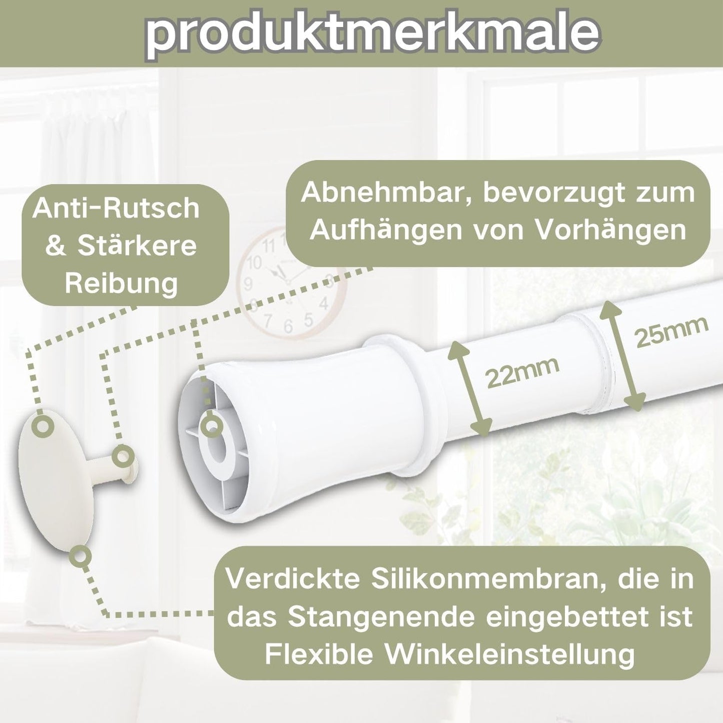 Teleskop-Gardinenstange ohne Bohren (65-85 cm), Weiß 65-85 cm