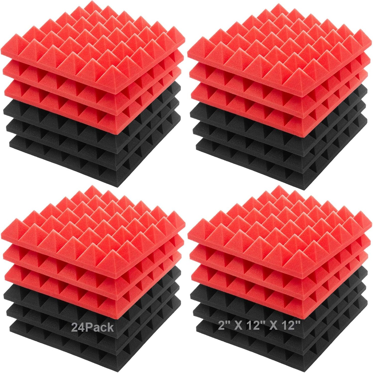 Akustische Schallschaumplatten-Set (24 Stück), 5 X 30 X 30cm of 24 Pack ; RedBlack