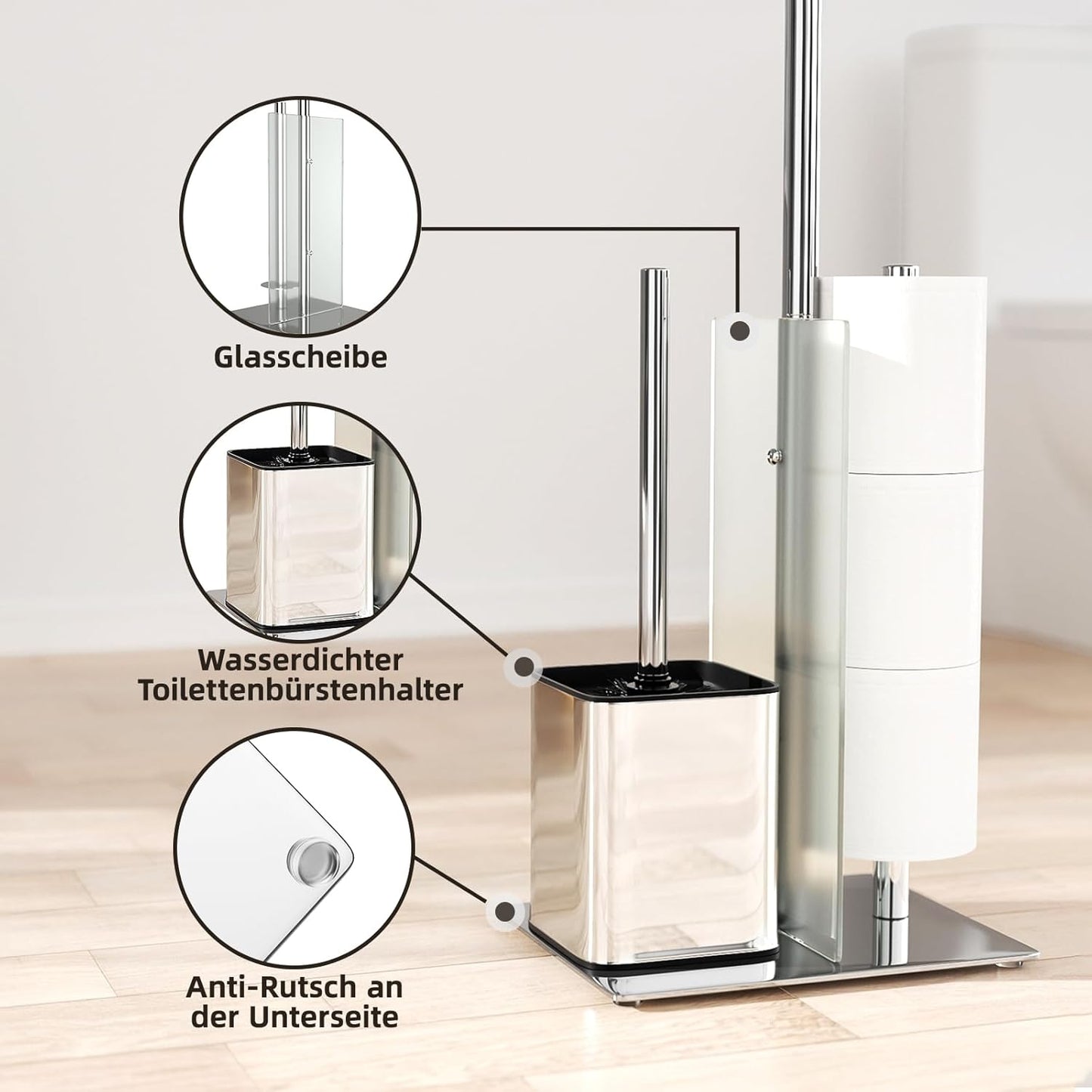 Toilettenpapier- und WC-Bürstenhalter-Set, Silber