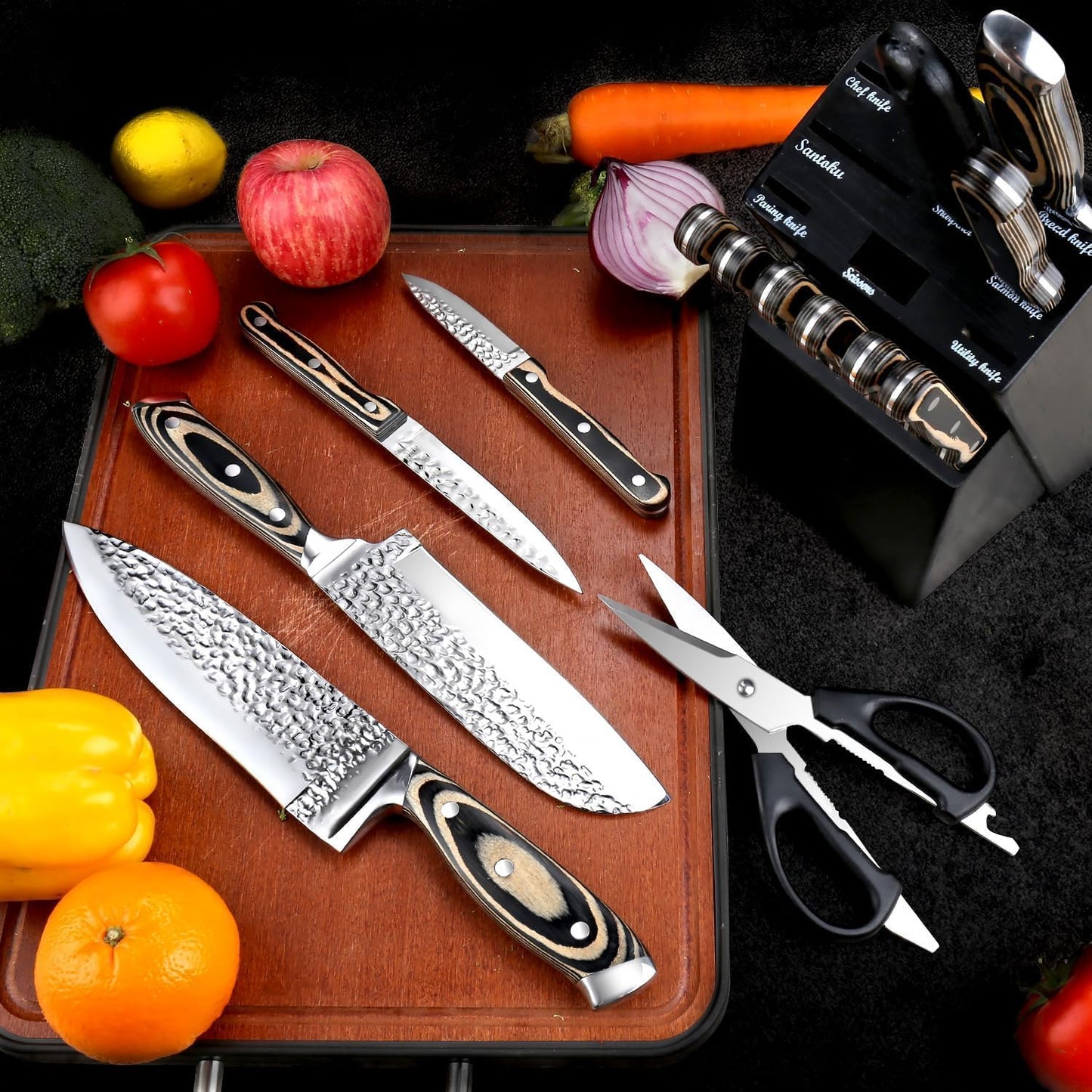 Messerblock-Set mit Messern, 15er-Satz (Naturholzfarben)
