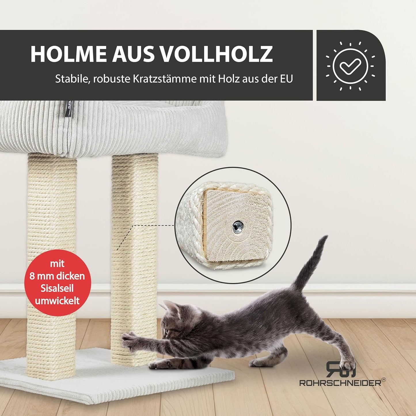 Moderner Kratzbaum Wolly, Cordstoff breit beige