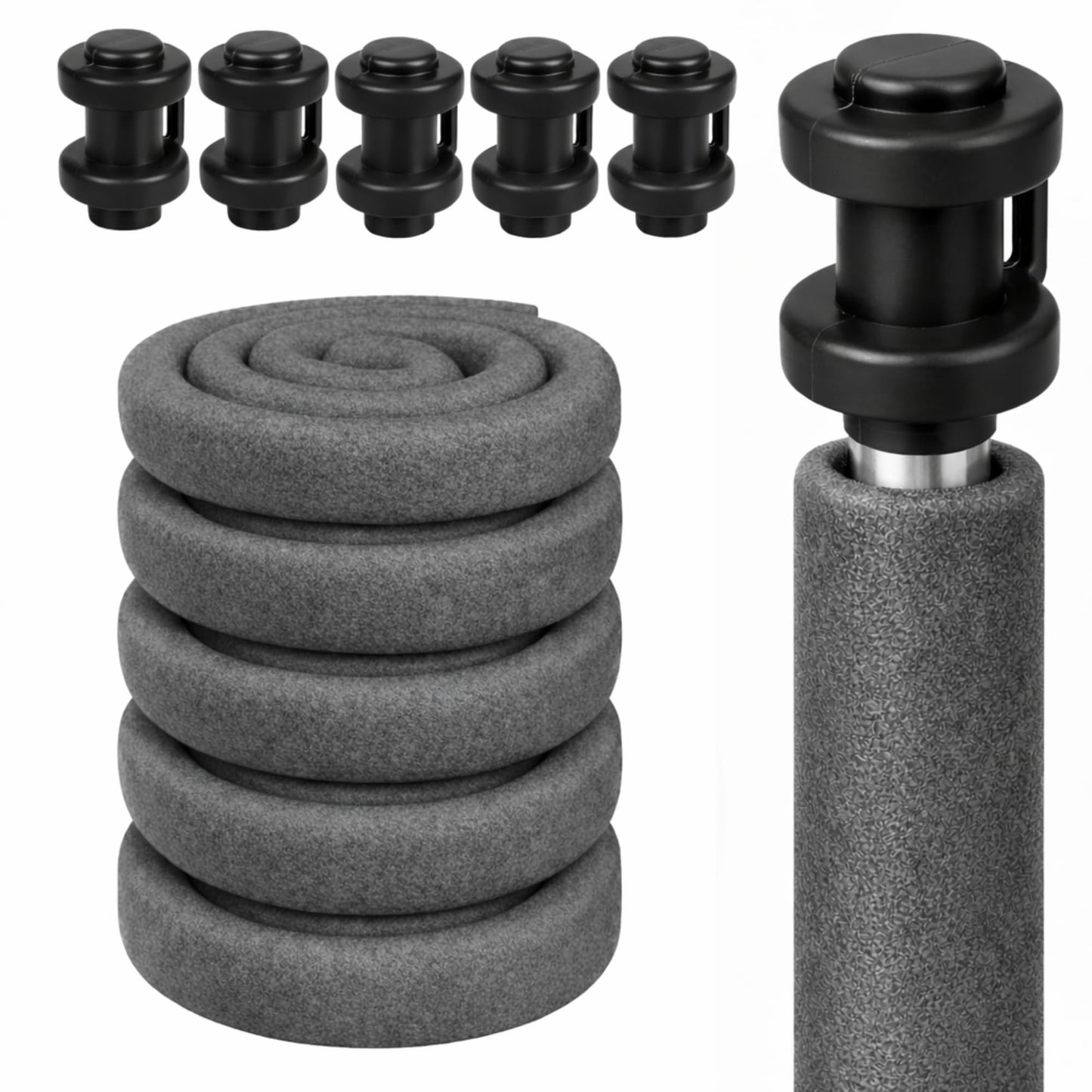 Trampolin Stangenschutz Polster-Set, Grau mit Stangen Kappen