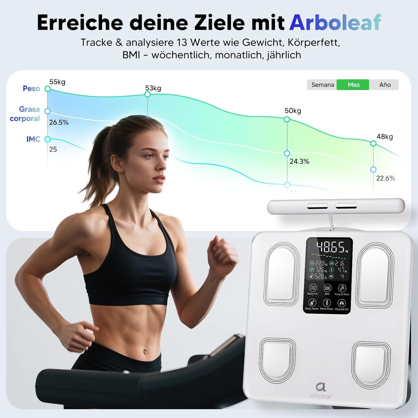 Körperanalysewaage mit Handsensoren & App-Unterstützung, Weiss 8