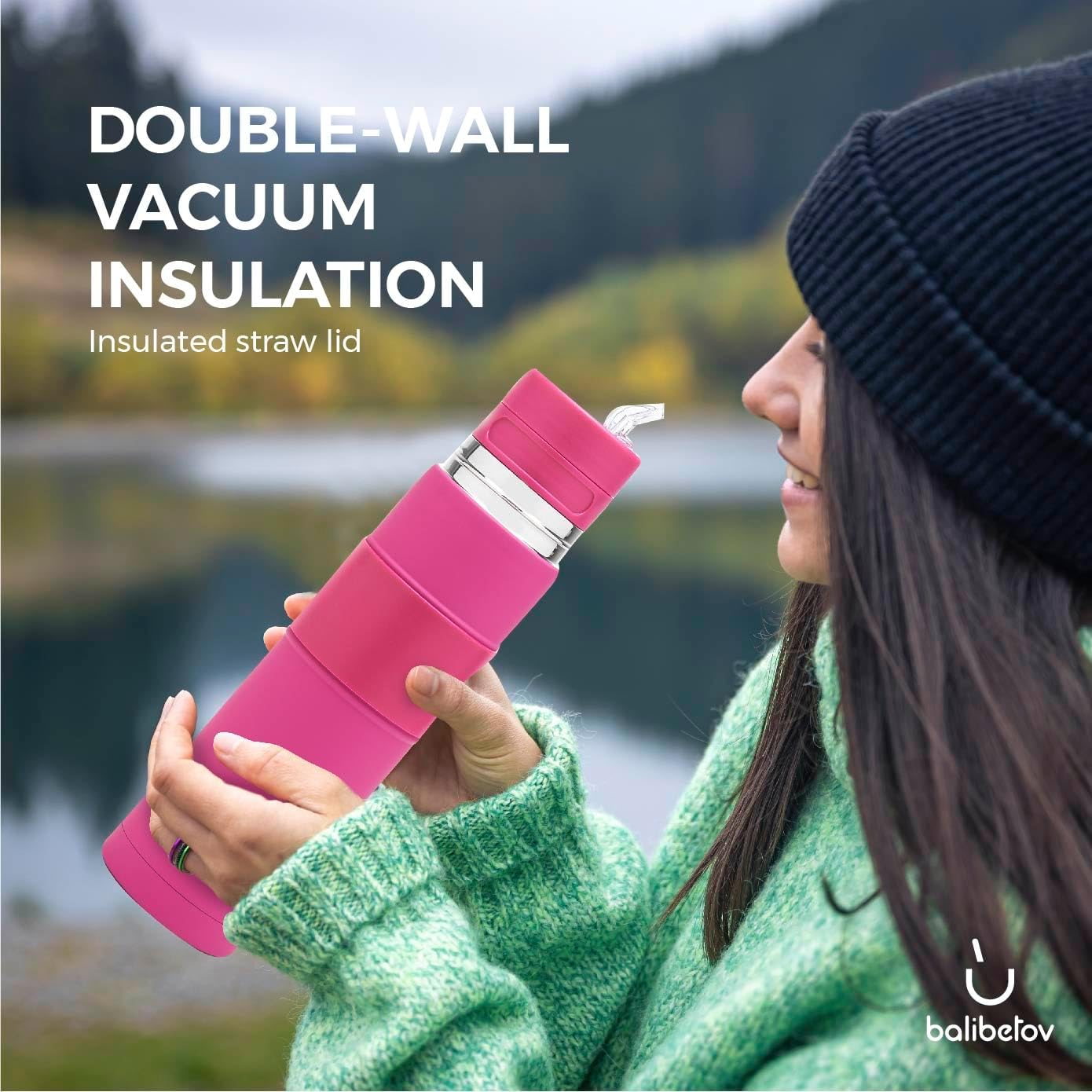 Thermobehälter mit Mate Cup und Bombilla, Fuchsia