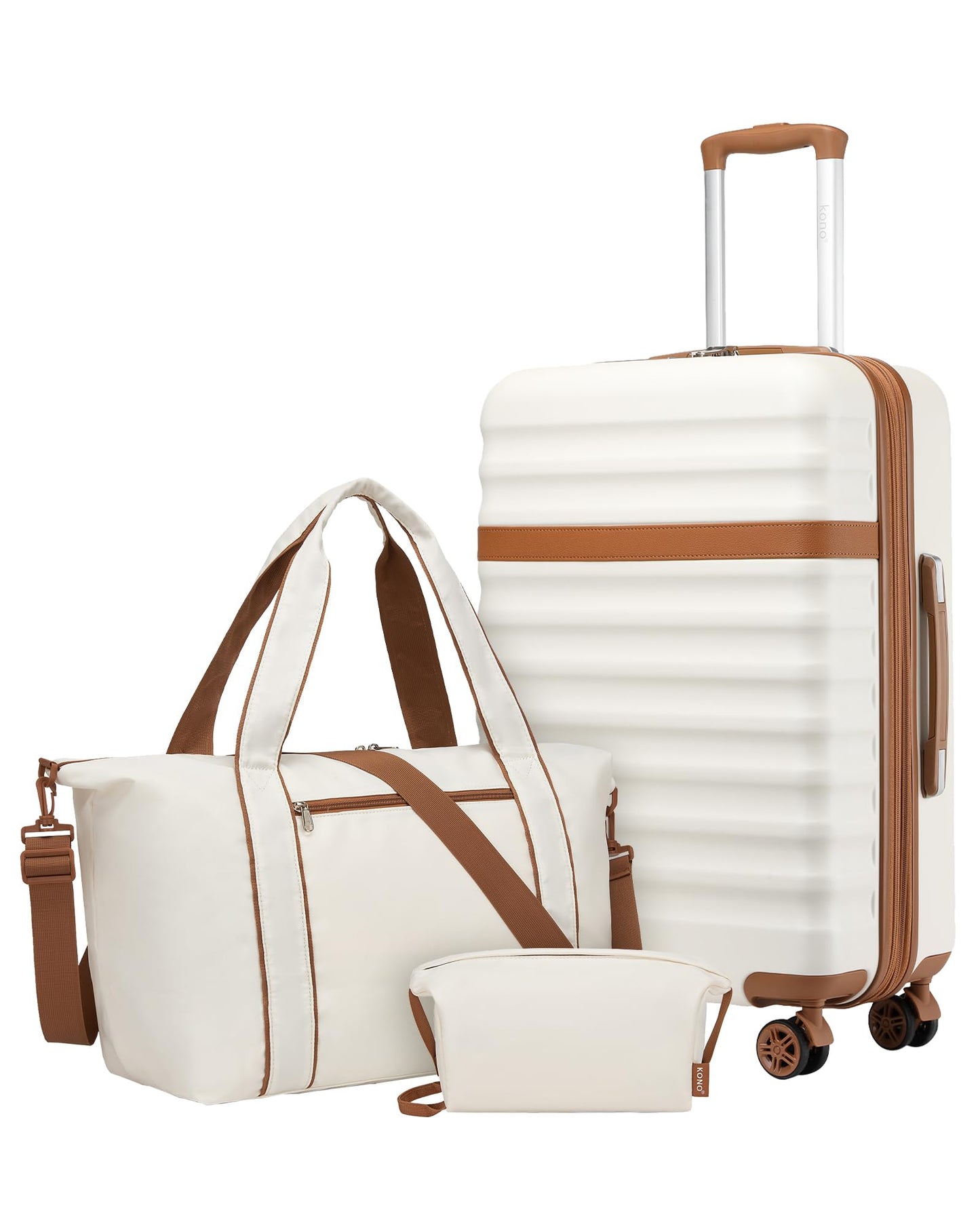 Reisekoffer-Set mit TSA Schloss, Mittlerer Koffer-Set 3tlg Creme/Braun