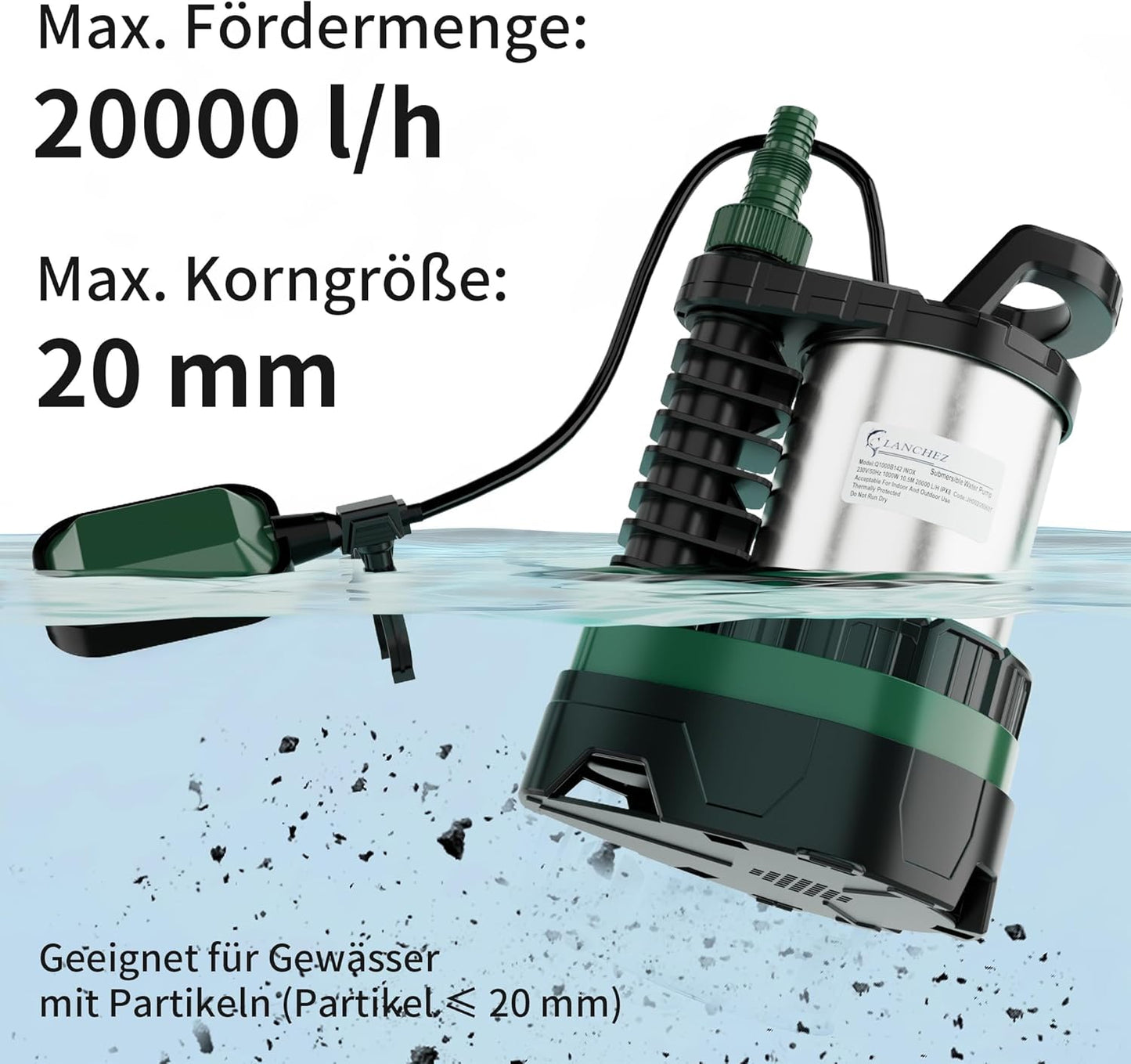 Tauchpumpe mit Schwimmerschalter, Silber und Schwarz