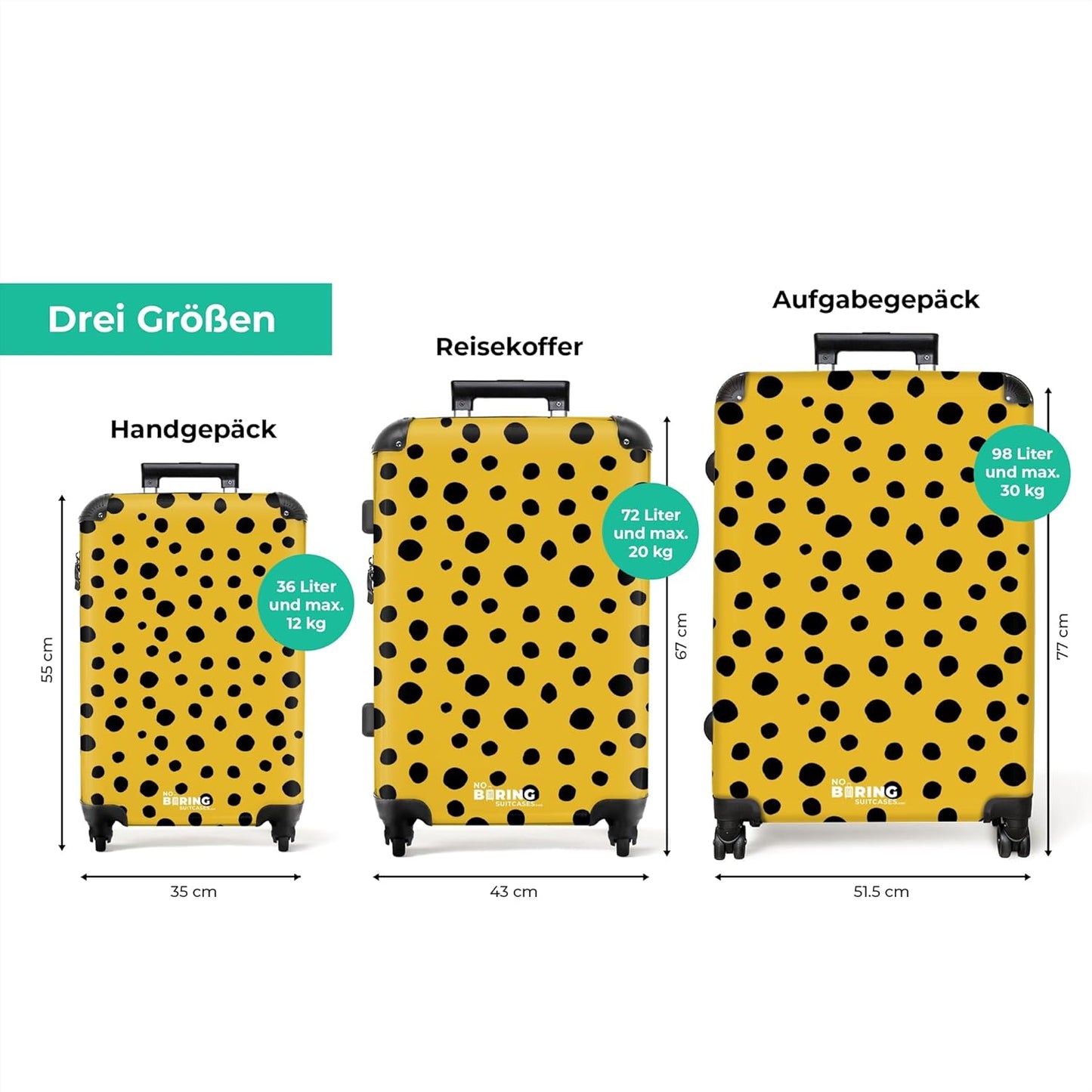 Hartschalenkoffer XL mit Rollen - Punkte Muster, Schwarze Punkte Grösse XL