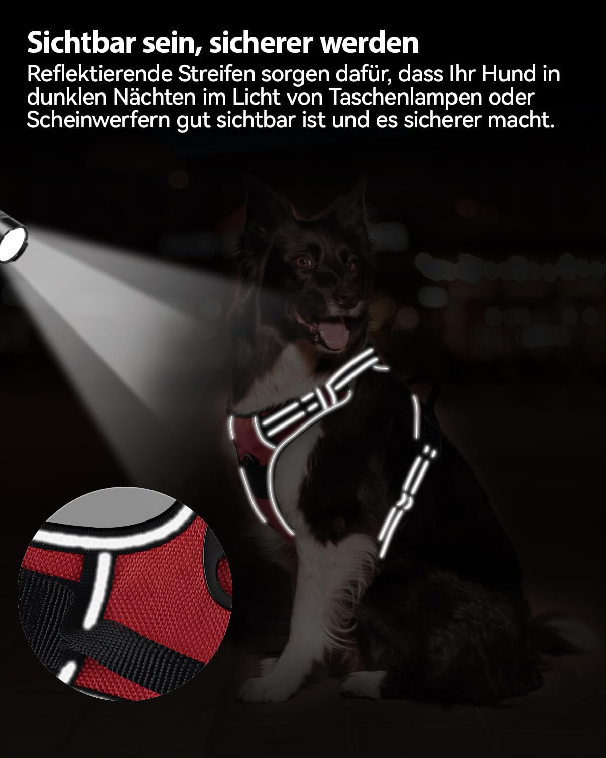 Reflektierendes Hundegeschirr mit Griff, verstellbar, M (1er Pack) Rot