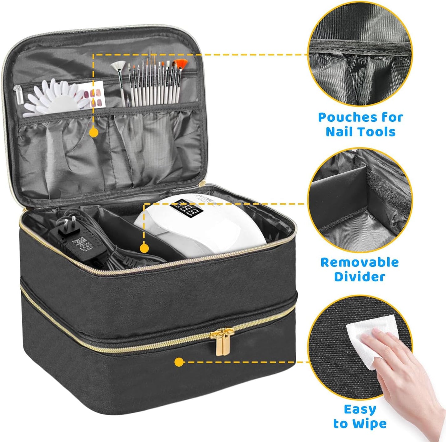 Nagellack Organizer für 30 Flaschen & Nagellampe, Nagellack Aufbewahrung Schwarz