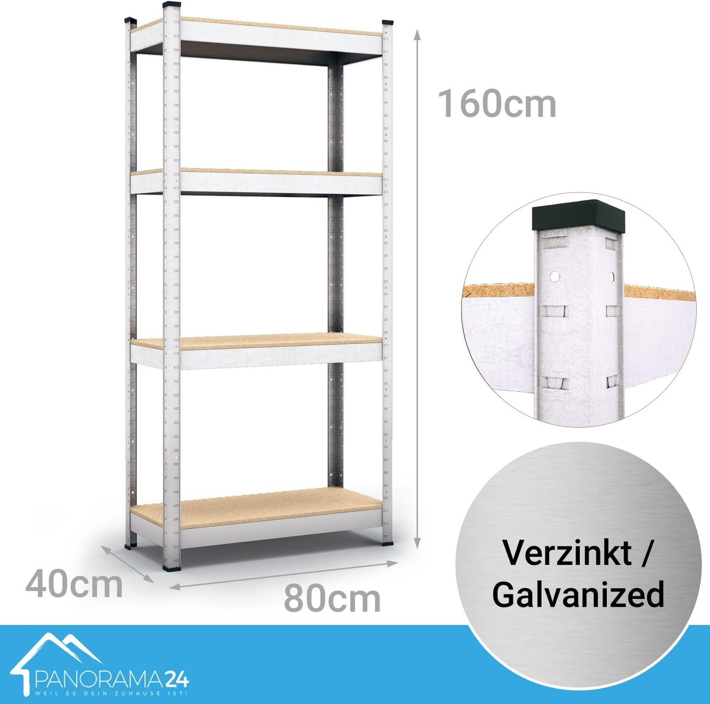 Stecksystem-Lagerregal, 160x80x40cm, verzinkt, 320kg