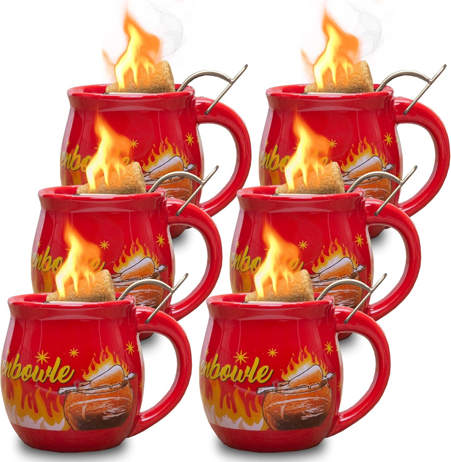 6er-Set Feuerzangentasse mit integrierter Feuerzange, Rot / Rühmann
