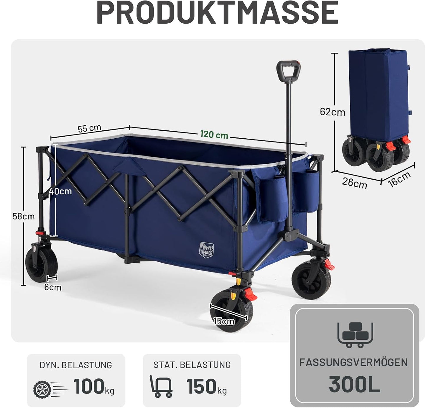 Faltbarer Bollerwagen mit All-Terrain Rädern, Blau