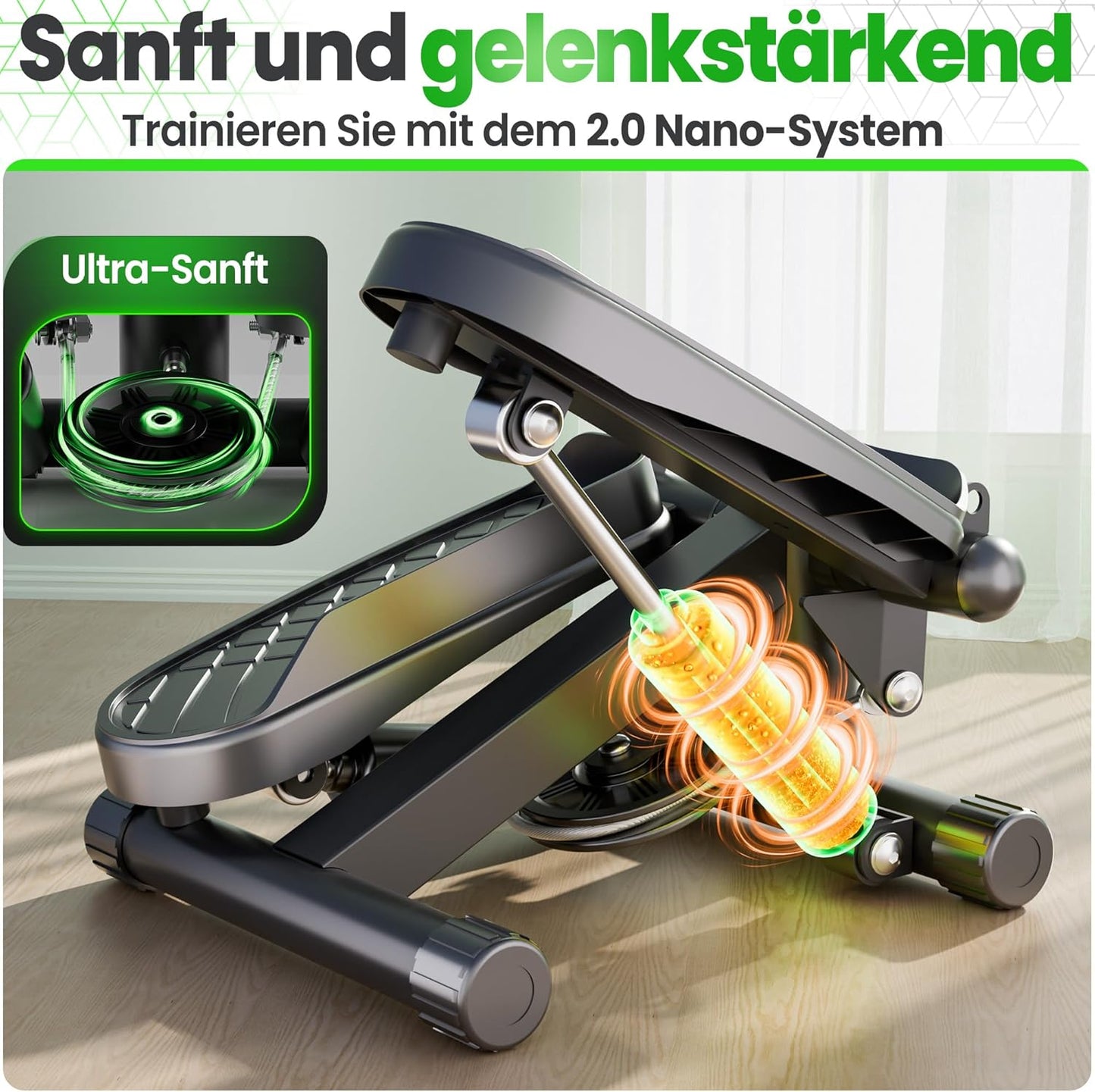 2-in-1 Mini Stepper mit Power Ropes und Display, Mini-Auf-/Ab-Schrittmotor