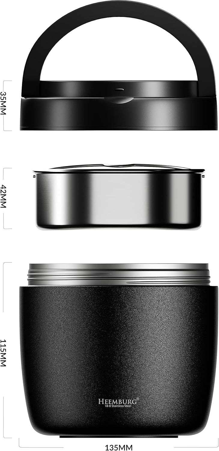 Thermobehälter für Essen, isolierte Lunchbox 1L, Schwarz 970 ml