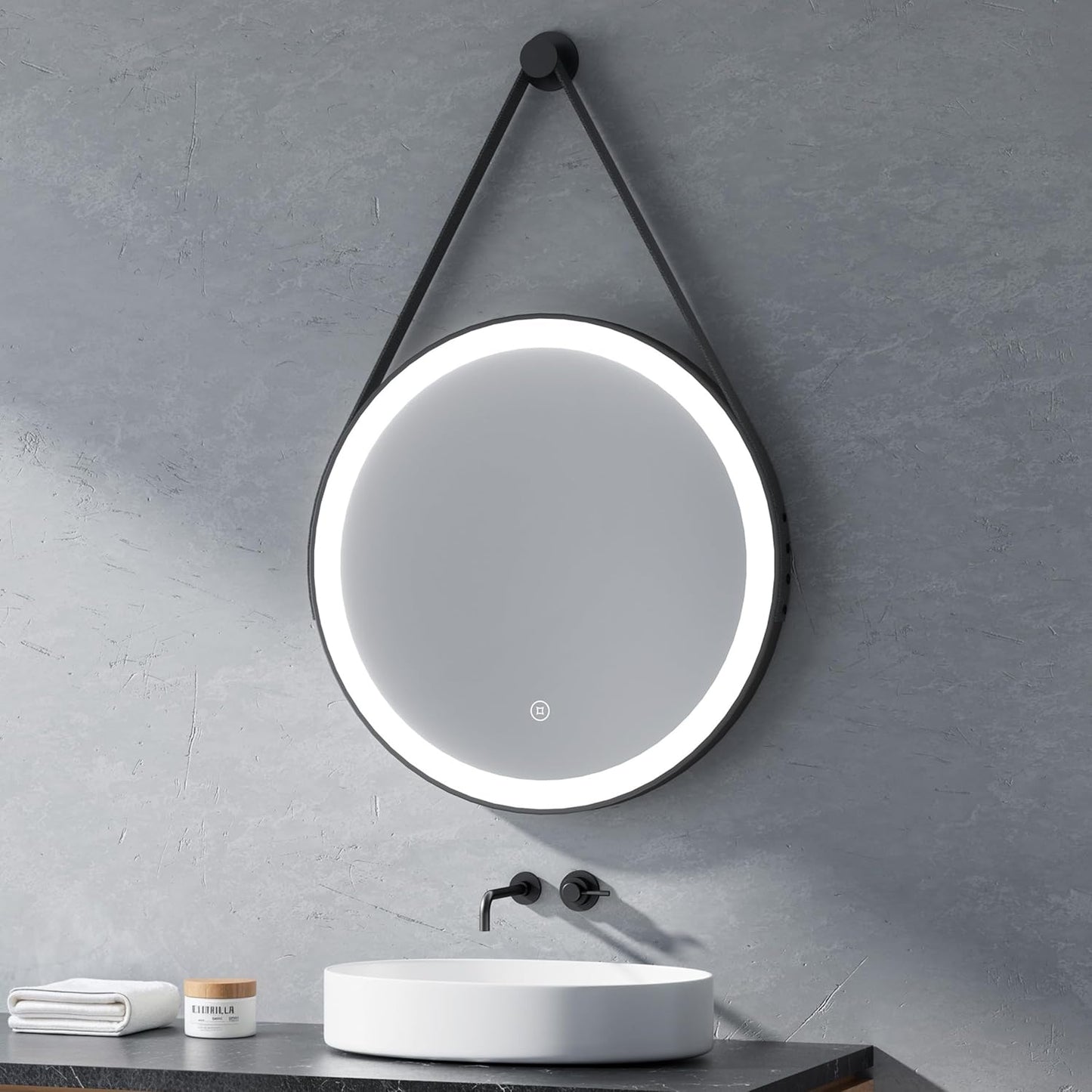 Runder LED Badezimmerspiegel 60cm Dimmbar Touch, 60L x 60B cm, 6500k Kaltweiß Licht