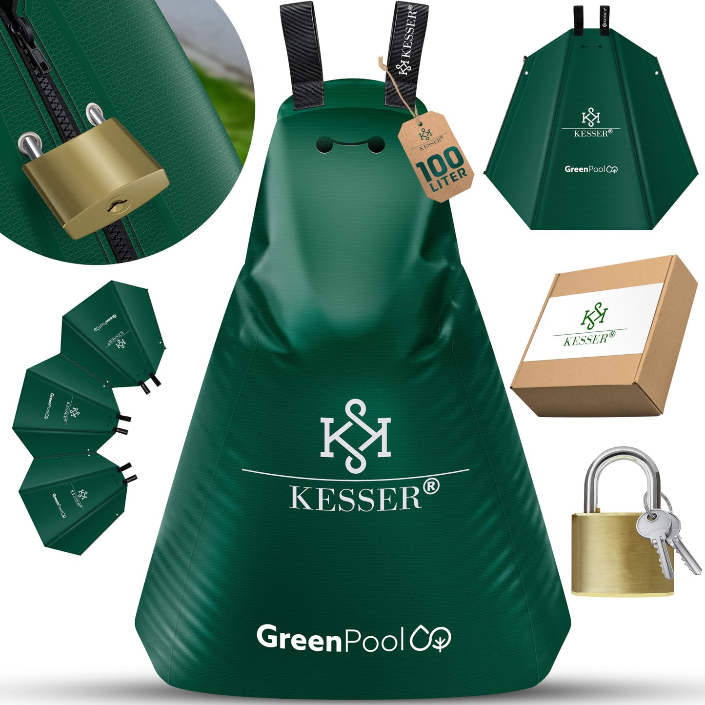 Baumbewässerungssack-Set mit Diebstahlschutz, 100 Liter 6er Set Grün