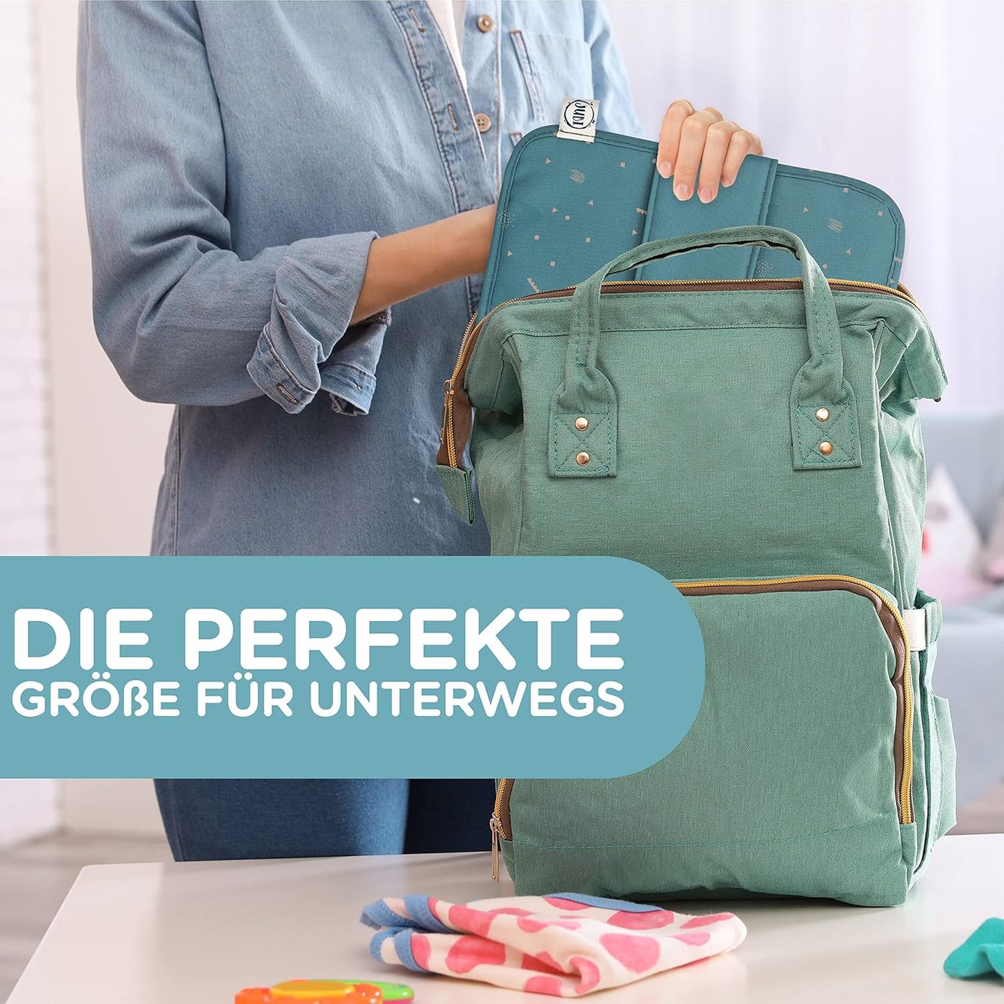Windeltasche mit Wickelunterlage für unterwegs, Grün-blau S