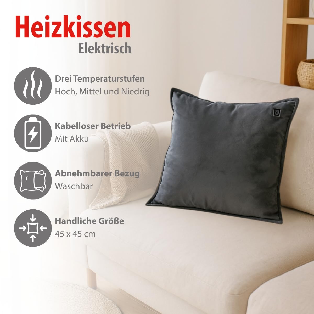 Kabelloses Heizkissen mit Abschaltautomatik