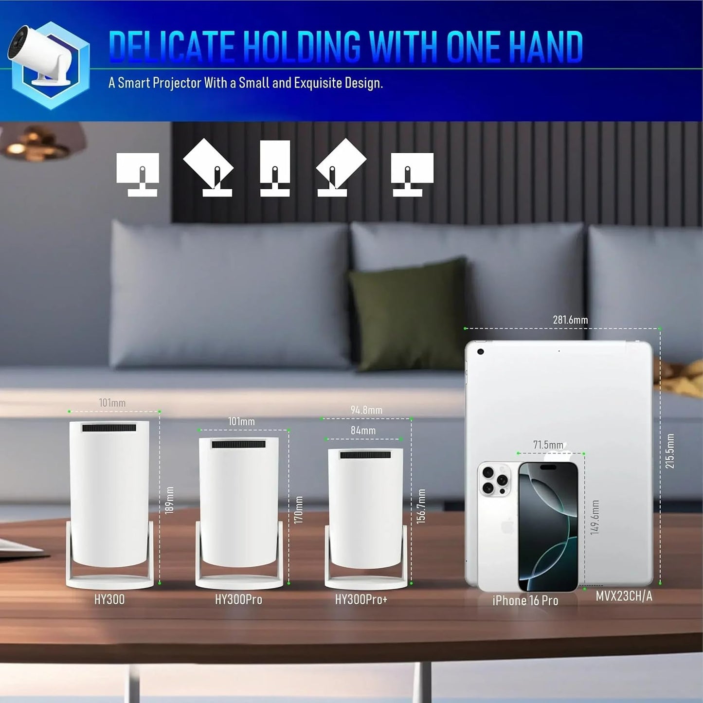 4K Heimkino Mini Beamer ‎HY300 Pro+ mit Android 14, Weiss