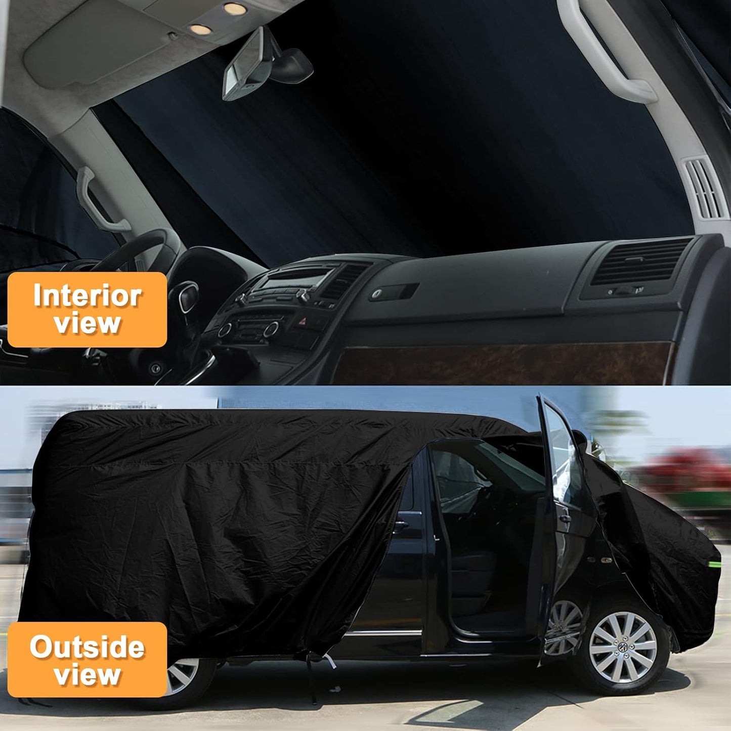 Autoabdeckung für VW T5 T6 LWB, Wetterfest UV-beständig, Schwarz, Maßgeschneidert für VW T5 T6 LWB, L530(490–530cm)