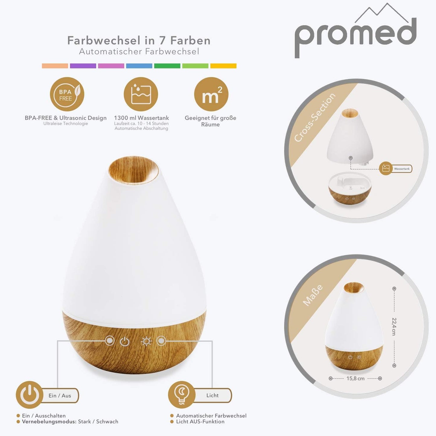 Aroma Diffuser Al-1300 Ws mit LED Licht, 1300 ml