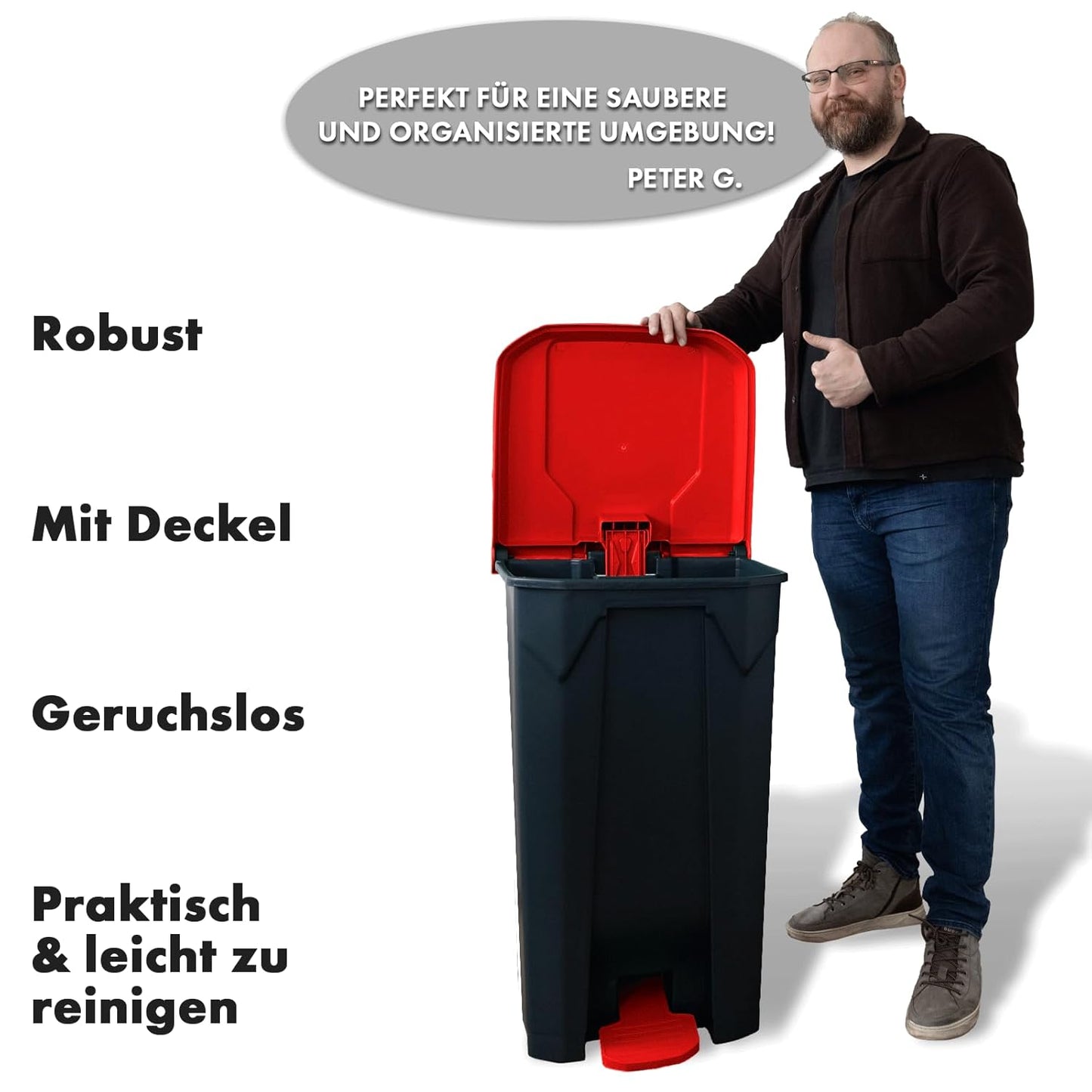 Tretmülleimer mit Step-On-Mechanismus, 80 Liter Rot