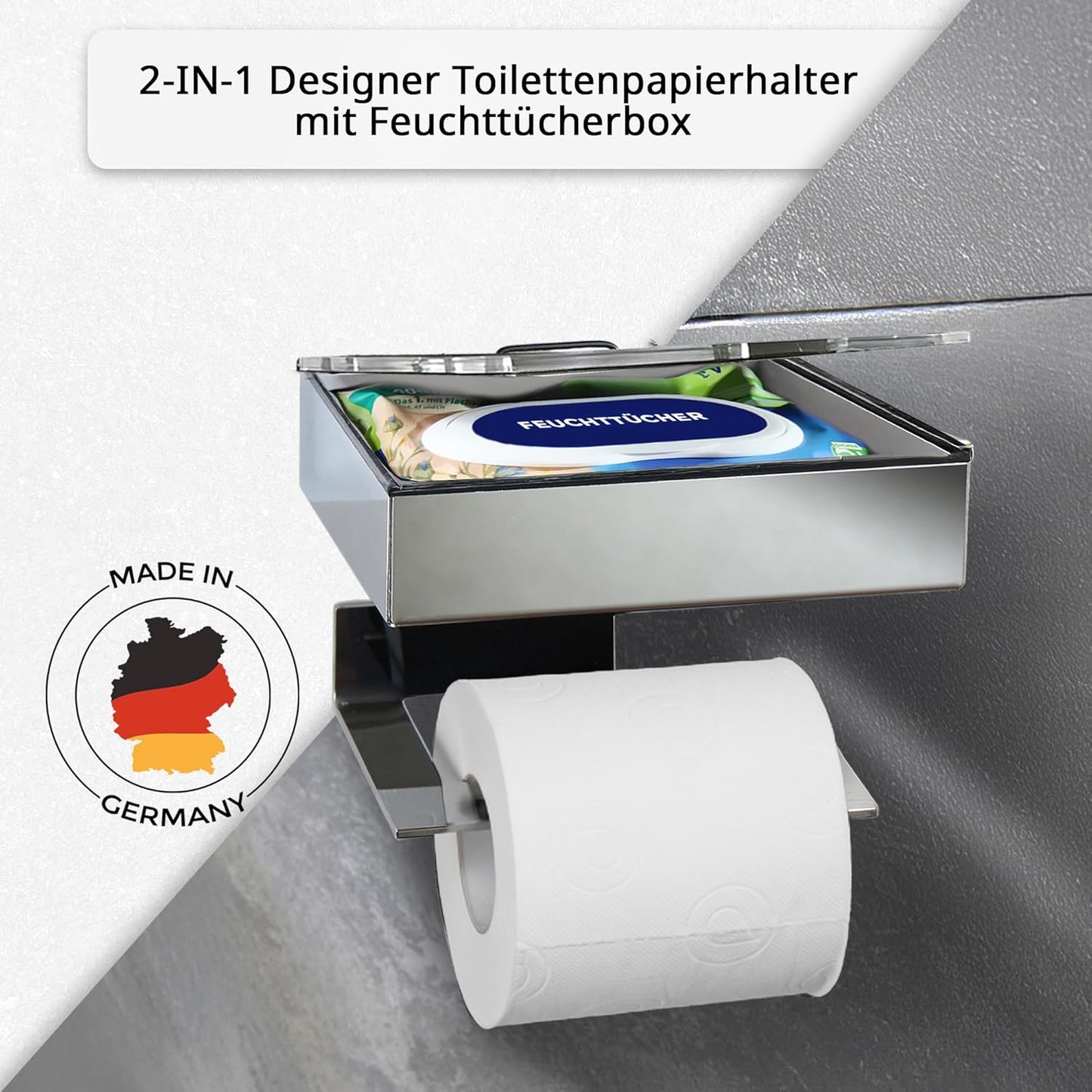 Toilettenpapierhalter mit Feuchttücherbox, Gehäuse Matt Abdeckung Edelstahl Befüllbar Von Rechts