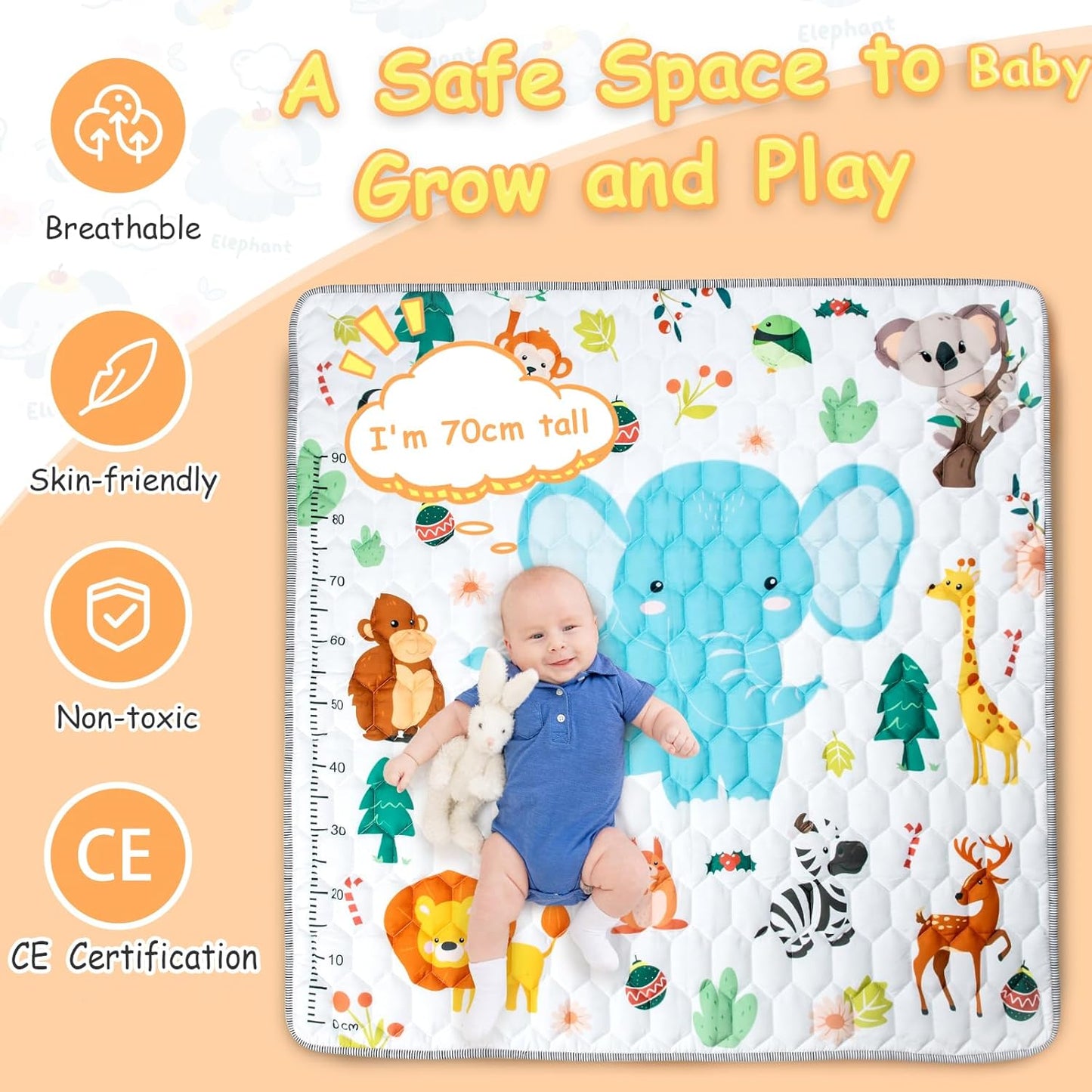 Krabbelteppich für Babys, Elefant 127cm