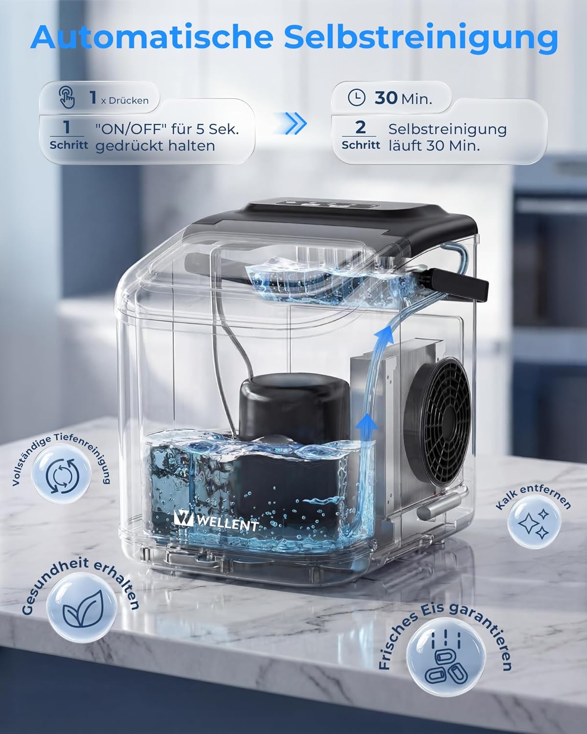 Eiswürfelmaschine mit Selbstreinigung, Schwarz